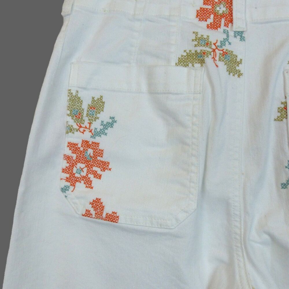 Maeve Anthropologie Colette Jeans 30 White Floral Embroidered Crop Wide Leg Boho - Picture 13 of 16